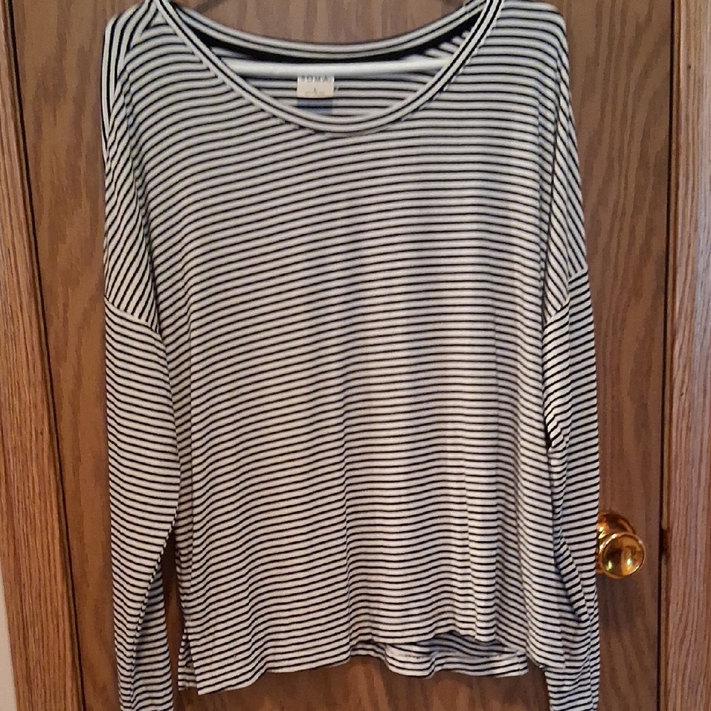 Soma Black and White Striped Long Sleeve Top